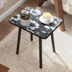 Mandala Small Rectangle End Table, Side Table with Black Flowers Finish, Retro Modern Small Coffee Table for Balcony, Living Room(11.8" D x 15.7" W x 17" H, Black, Rectangle)