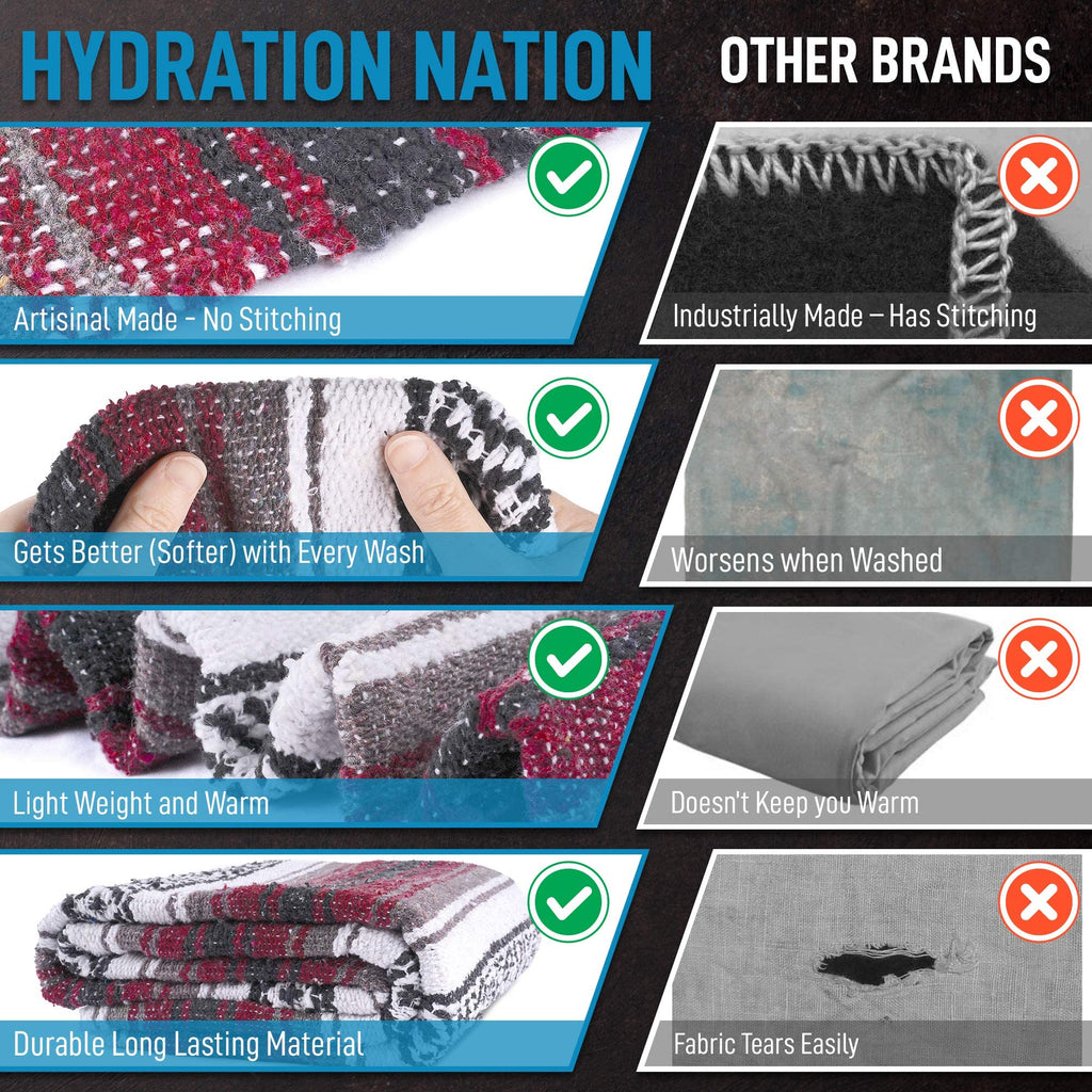 Authentische große handgewebte mexikanische Decke - Weiche Yoga- Strapazierfähiger Serape- Leichte Falsa, Strand-, Camping-, Picknick-, Outdoor-Decke 70"x50" - Kirsche