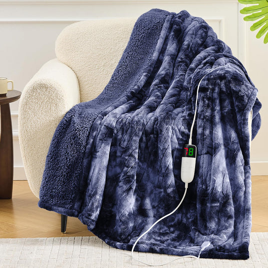 OCTROT Heated Blanket Electric Throw - Fleece Sherpa Heating Blanket for Sofa, Faux Fur Warm Heater Lap Blankets with 5-Position Timer 10-Heating Levels ETL&FCC Certification, for Adults