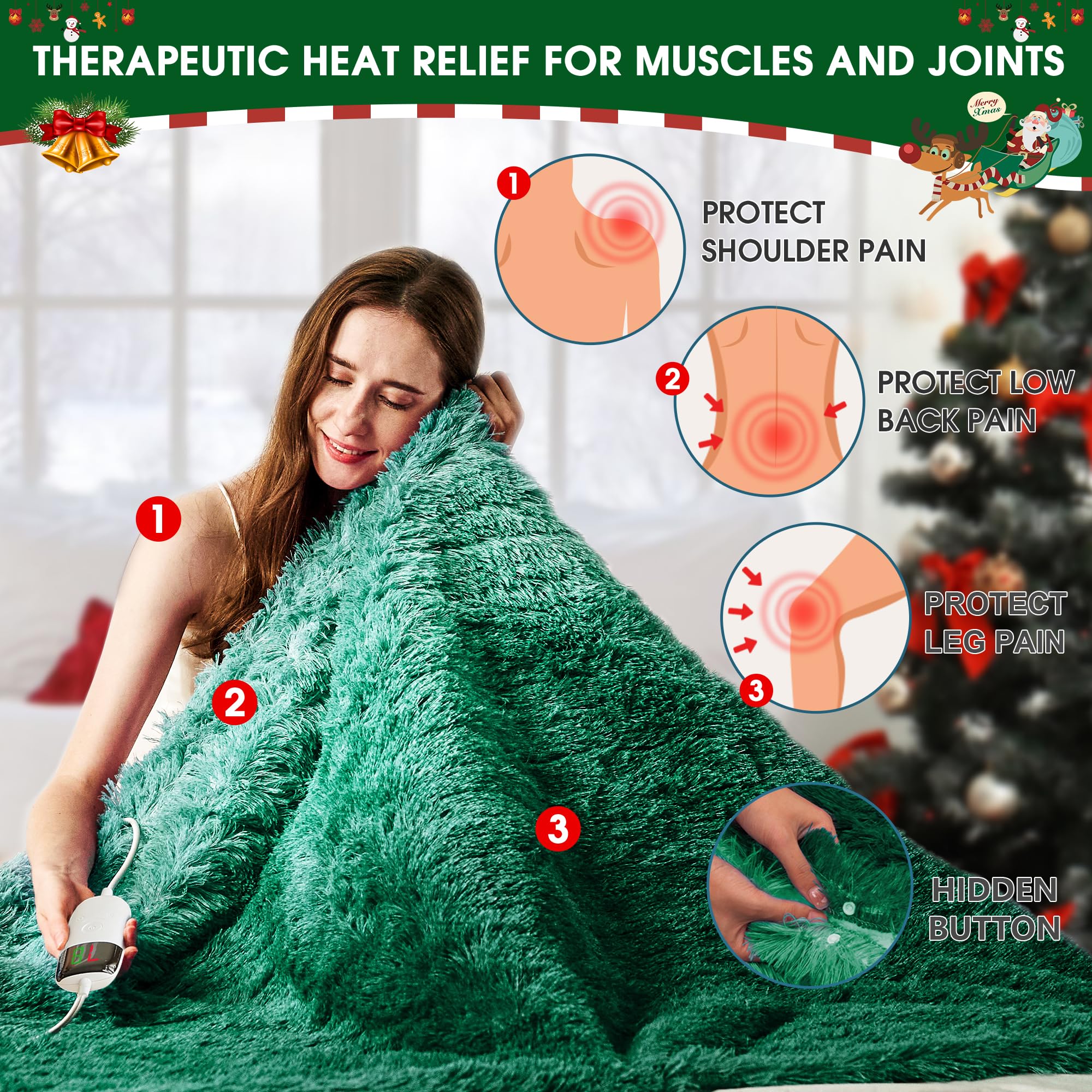 Elektrische Heizdecke mit Kunstpelz, Größe mit flauschigem Sherpa-Rücken, wärmende Plüschdecke Geschenk, weiche Heizdecken mit 10 Wärmeeinstellungen, 5 Zeiteinstellungen, ETL 50"x60", Anthrazitgrau