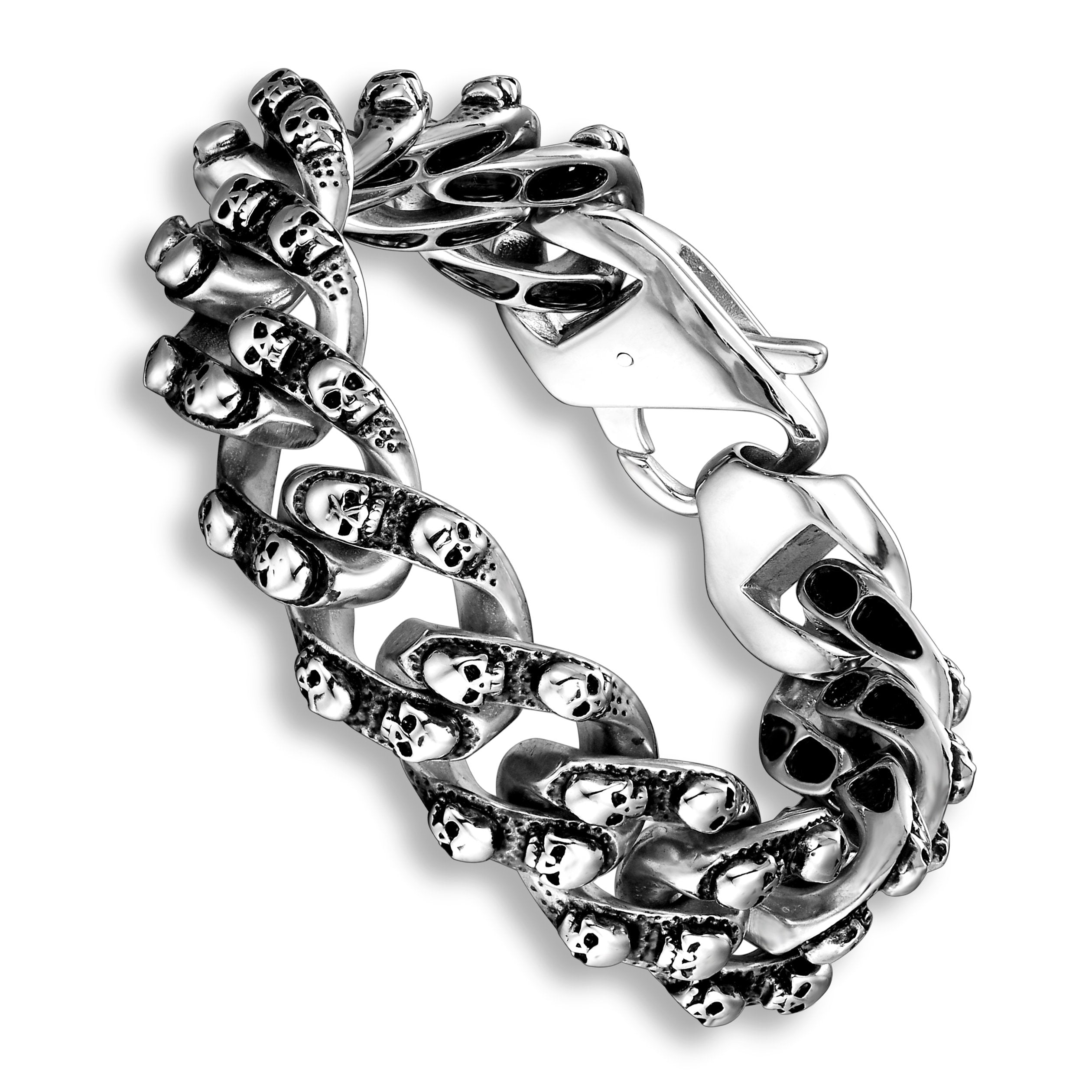 Urban Jewelry Skull Head Gothic Biker Bracelet for Men 316L Stainless Steel Mens Link Bracelet