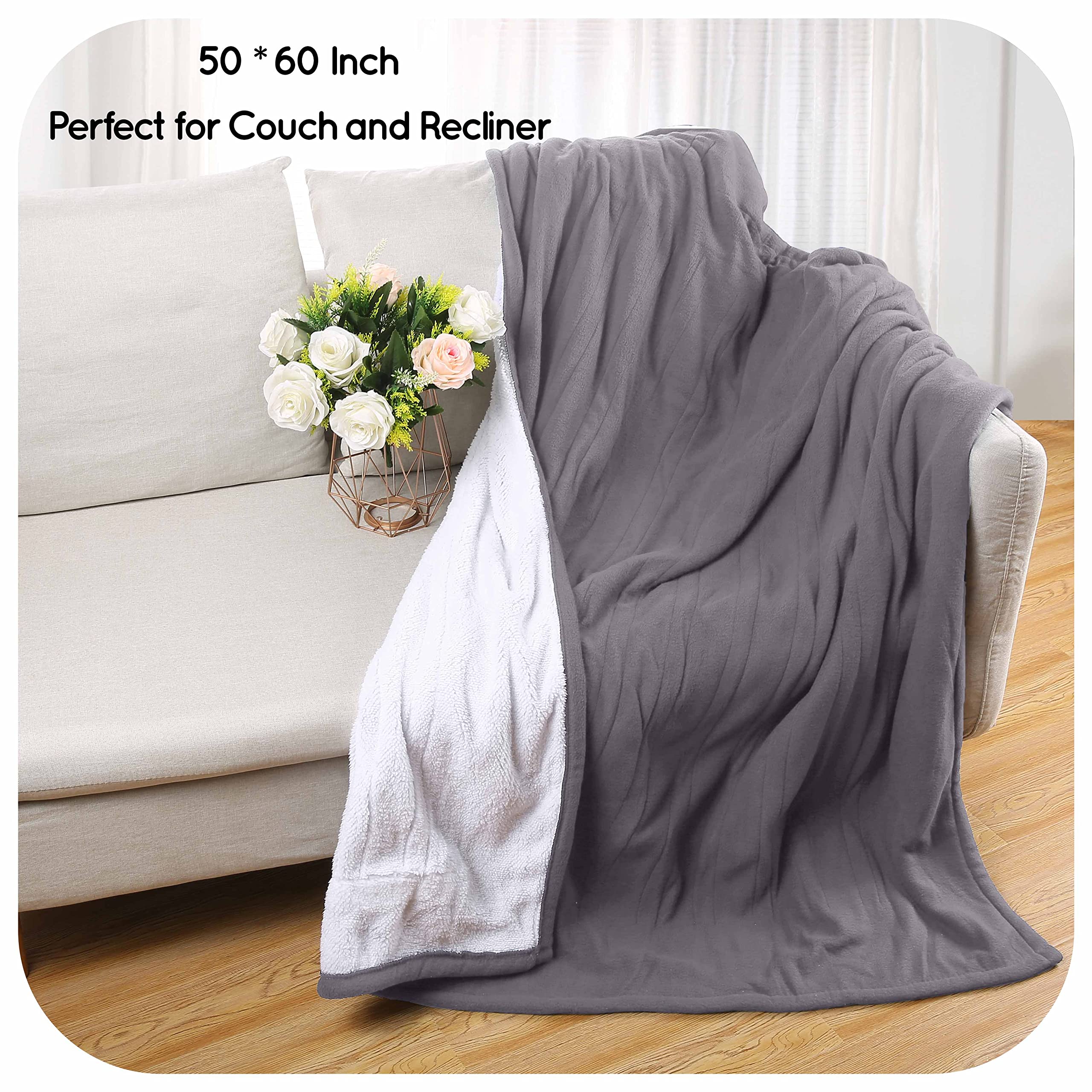 Couverture chauffante électrique DUODUO 72"x84" en polaire corail chaude avec 4 réglages de chaleur et arrêt automatique de 10 heures Protection contre la surchauffe - Gris 