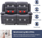 Oversized Recliner Loveseat with Heat and Massage, Wall-Hugger Reclining Sofa with Cup Holders and USB Port, Big Large 2-Seater Double RV Recliner Loveseat for Living Room (Fabric, Grey)