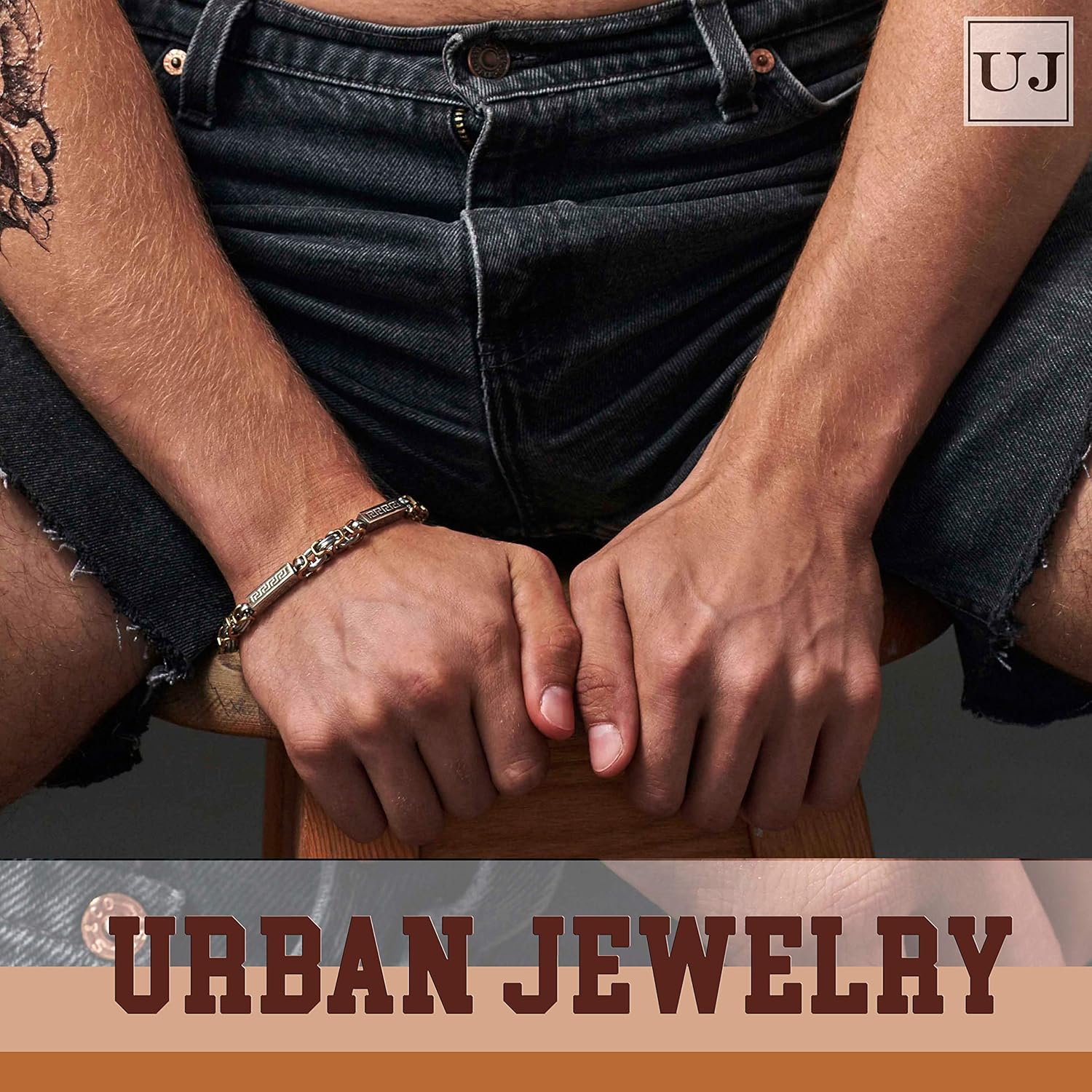 Urban Jewelry Impressive Men's Stainless Steel Bracelet Byzantine Chain, Gold Silver, 9 Inch