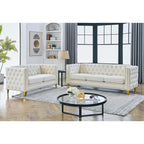 KEIKI Tufted Velvet 3+3 Seat Sofa Couch for Living Room, Buttons Tufted Square Arm Couch for Home Apartment, Gray
