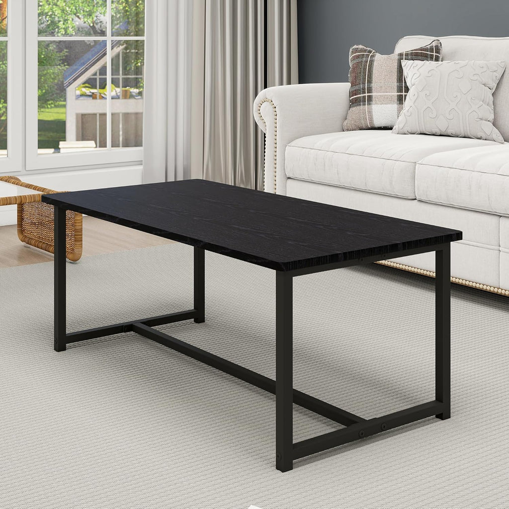 35.4" Rectangular Coffee Table for Living Room, Modern Industrial Style Coffee Table Center Table with Metal Frame for Small Space, Apartment, Office, Easy Assembly, Black