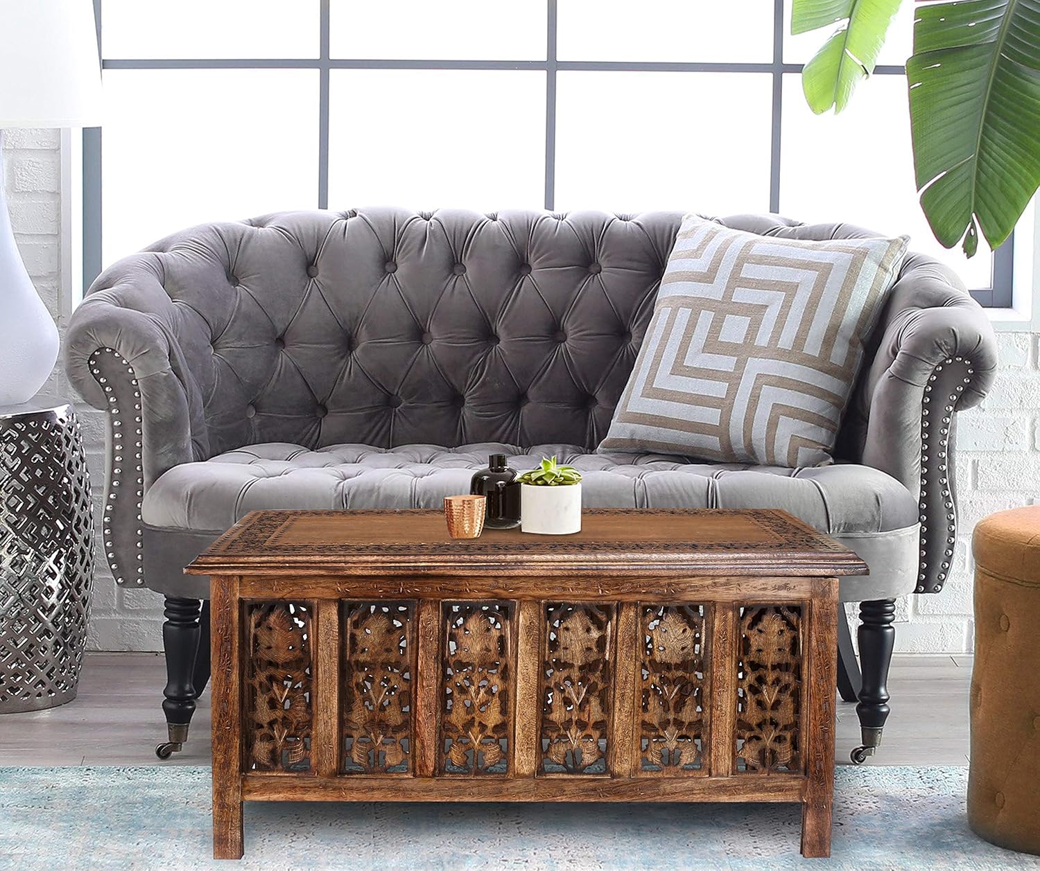 Rectangular Wooden Coffee Table, Modern Wooden Coffee Table, Center Tables, Entryway Table, Living Room Table for Magazines, Books, and Plants - 36x18 Inch Burnt