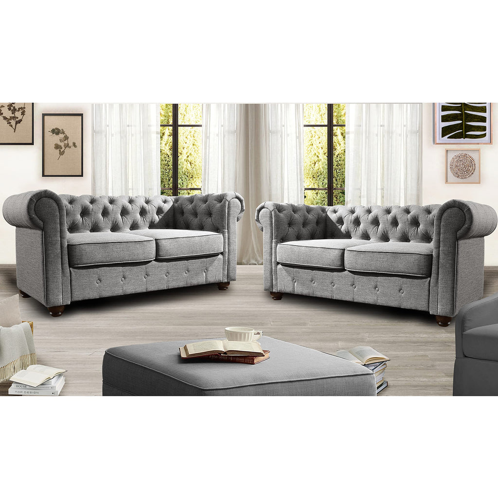 Rosevera Genevieve Upholstered Tufted Loveseat Couch,Chesterfield Sofa loveseat with Armrest Scroll Arm Sofa Couch, Sectional Sofa for Living Room Office