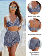 Blooming Jelly Women's High Waisted Bikini Sets Tummy Control Swim Skirt Two Piece Swim Suit 2025 Retro Swimsuit(Black White Plaid,Medium)