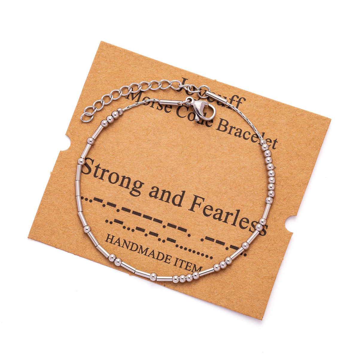 JoycuFF Cadeaux Inspirants pour Femmes Fortes et Intrépides Bracelets en Code Morse pour Meilleures Amies Fille Sœur Bracelet Chaîne Fait Main Argent Bijoux de Message Secret d'Encouragement Motivant