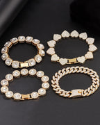 4PCS Gold Bracelets for Women Silver Clustered Tennis Bracelet for Women Heart Round Diamond Cuban Bracelet Layered Link Bracelet Set Fashion Jewelry for Women Set