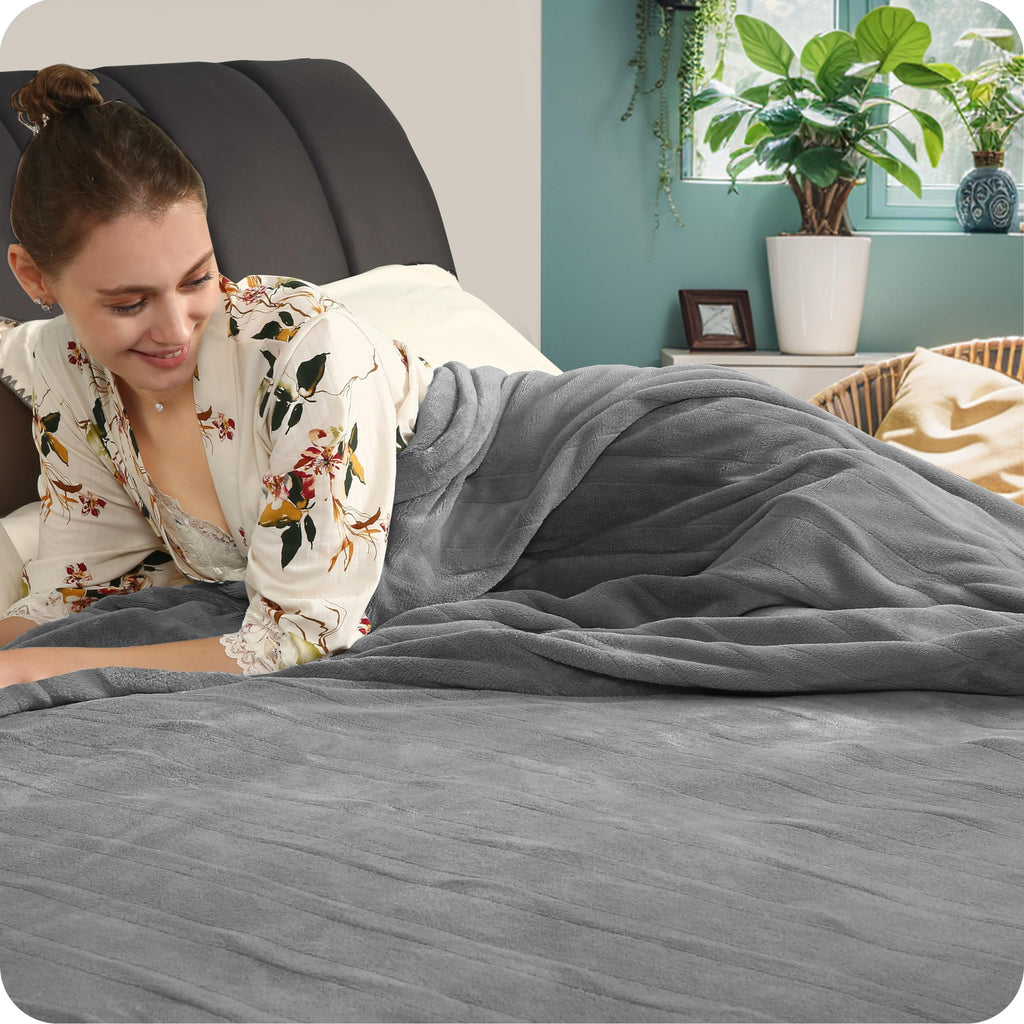 Couverture chauffante électrique DUODUO 72"x84" en polaire corail chaude avec 4 réglages de chaleur et arrêt automatique de 10 heures Protection contre la surchauffe - Gris 