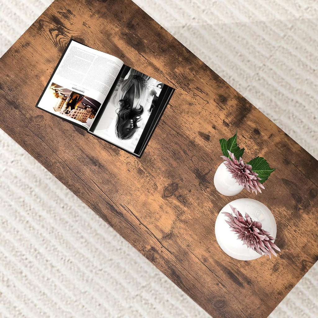 35.4" Rectangular Coffee Table for Living Room, Modern Industrial Style Coffee Table Center Table with Metal Frame for Small Space, Apartment, Office, Easy Assembly, Brown