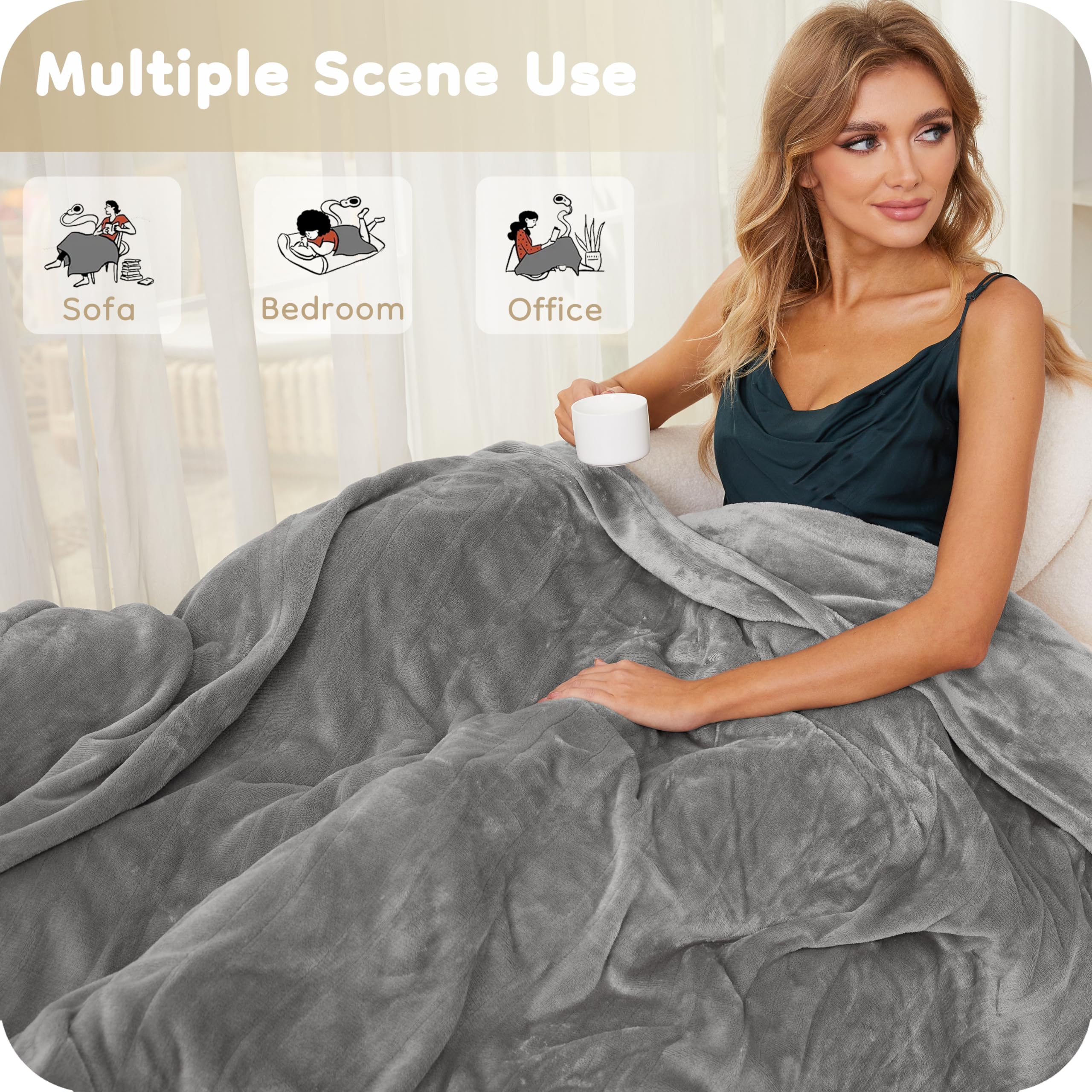 Elektrisch verwarmd deken 72" x 84" volledige maat flanellen stof met 4 verwarmingsniveaus & 10 uur automatische uitschakeling, ademend warm en wasbaar voor zacht en bed - lichtgrijs