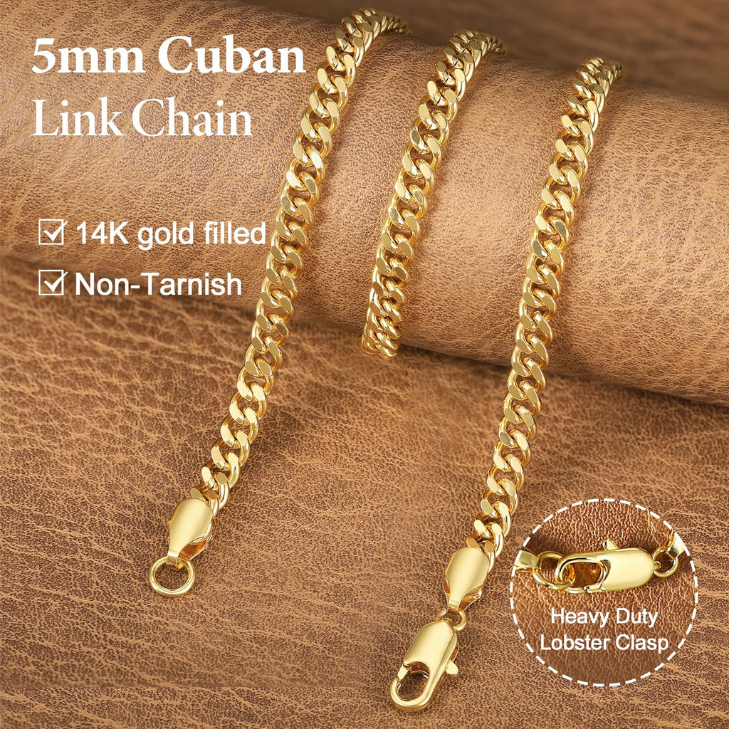 CHENETOILE Corrente Cubana Masculina de Ouro 14K 5mm Colar de Ouro para Homens 20 Polegadas