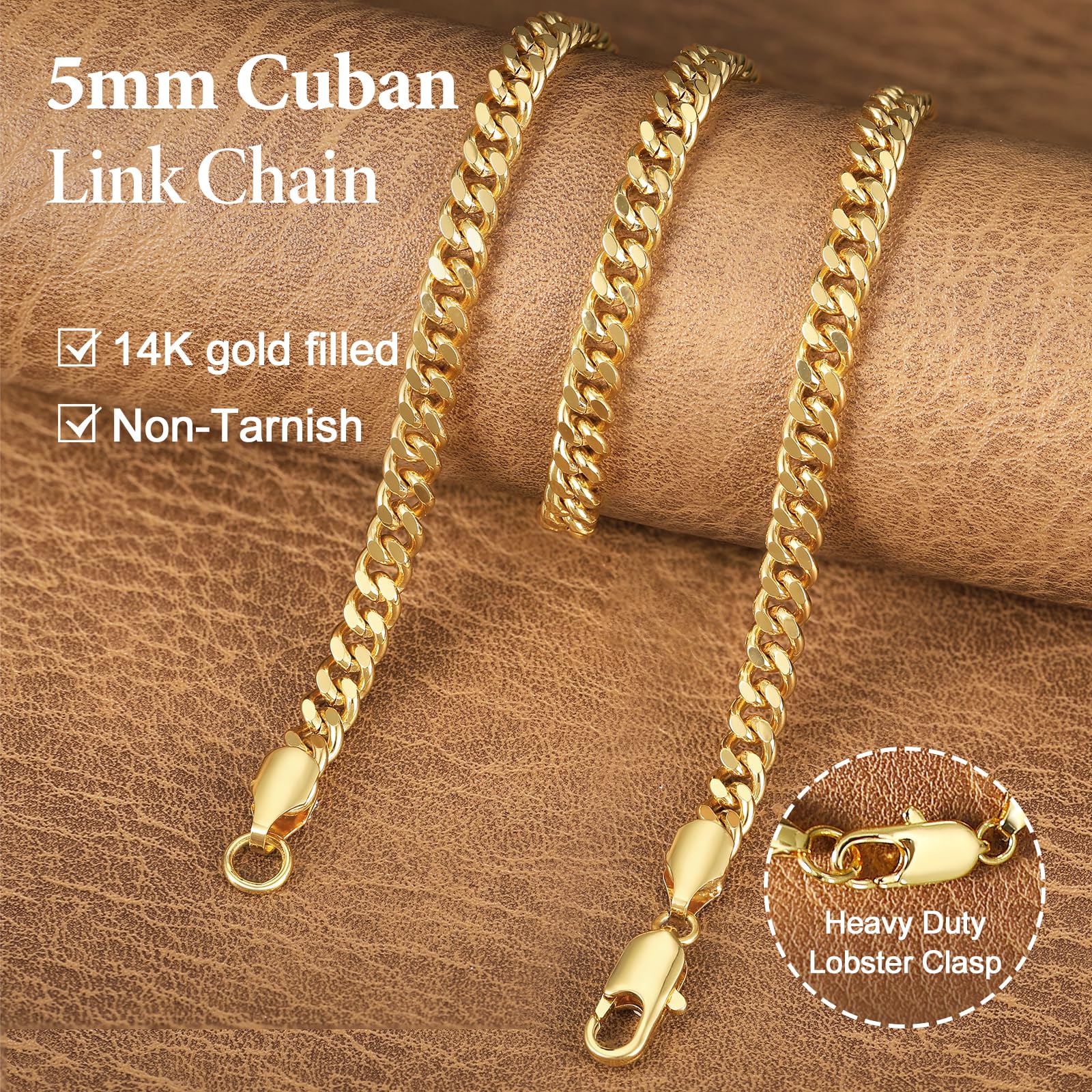 CHENETOILE Corrente Cubana Masculina de Ouro 14K 5mm Colar de Ouro para Homens 20 Polegadas