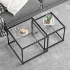 Coffee Table Set of 2,Gold Glass Nesting Coffee Side End Table,Square Modern Center Table for Living Room,Bedroom and Small Spaces,Tempered Glass-top with Sturdy Metal Frame, Easy Assembly