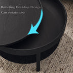 Circular Coffee Table, Living Room Table with 3-Layer 31.5 Inch Storage Rotating Tabletop, 3-Layer Tea Table Made Entirely of Rubber Wood and MDF Board (Black, 31.5"x31.5"x17.75)