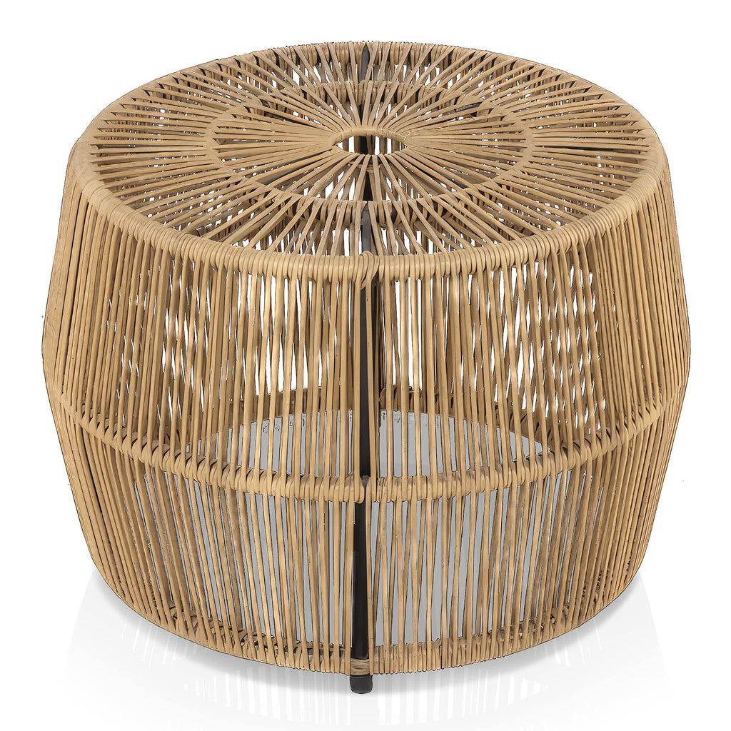 Muse & Lounge Co. Ysar Boho Rattan Round Coffee Table Outdoor with 5mm Tempered Glass Top, All-Weather and Rust Resistant Patio Furniture