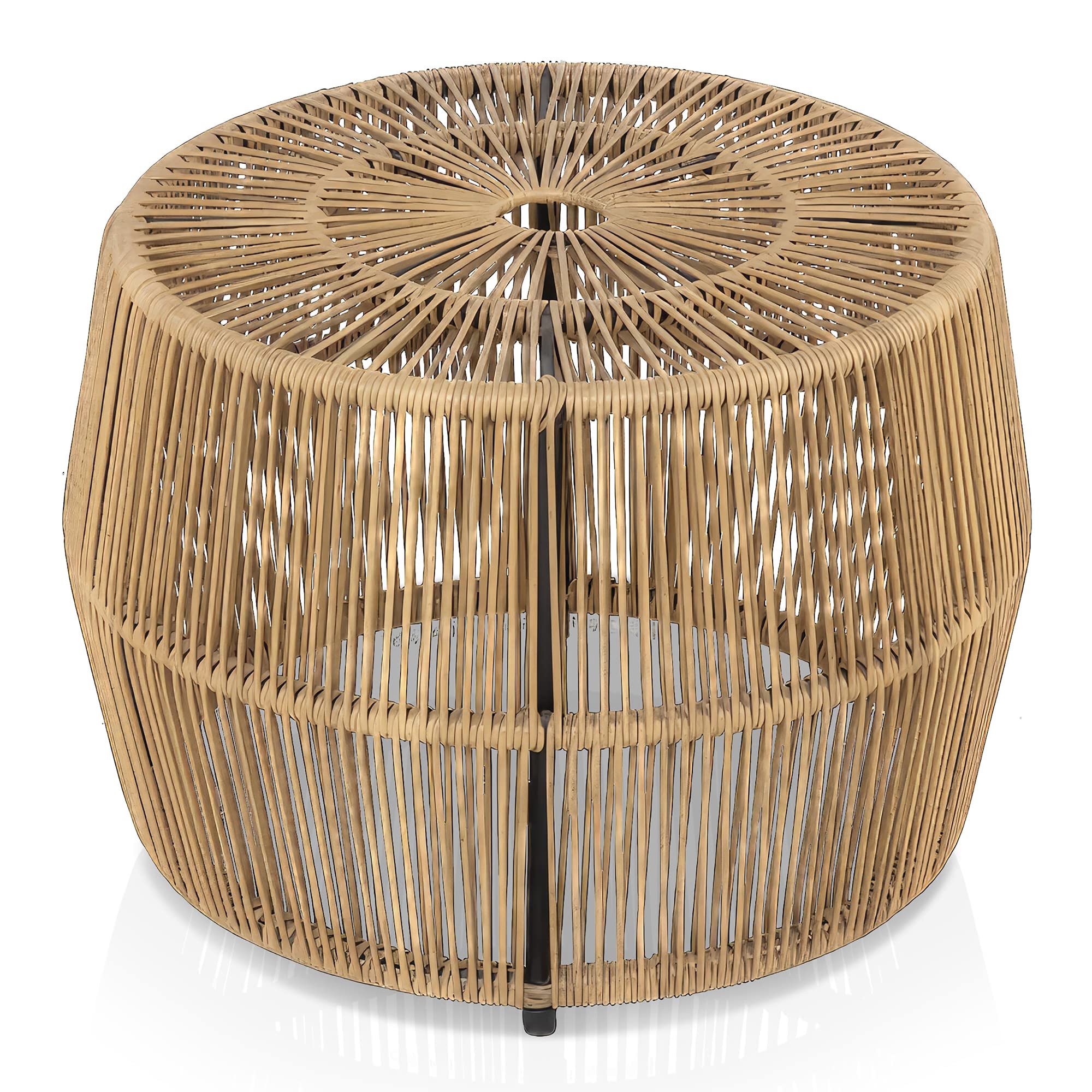 Muse & Lounge Co. Ysar Boho Rattan Round Coffee Table Outdoor with 5mm Tempered Glass Top, All-Weather and Rust Resistant Patio Furniture