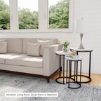 Lavish Home Nesting Tables - Set of 3 Round Side Tables for Living Room, Bedroom, or Home Office - Faux Marble End Table Set - Modern Living Room Furniture (White)