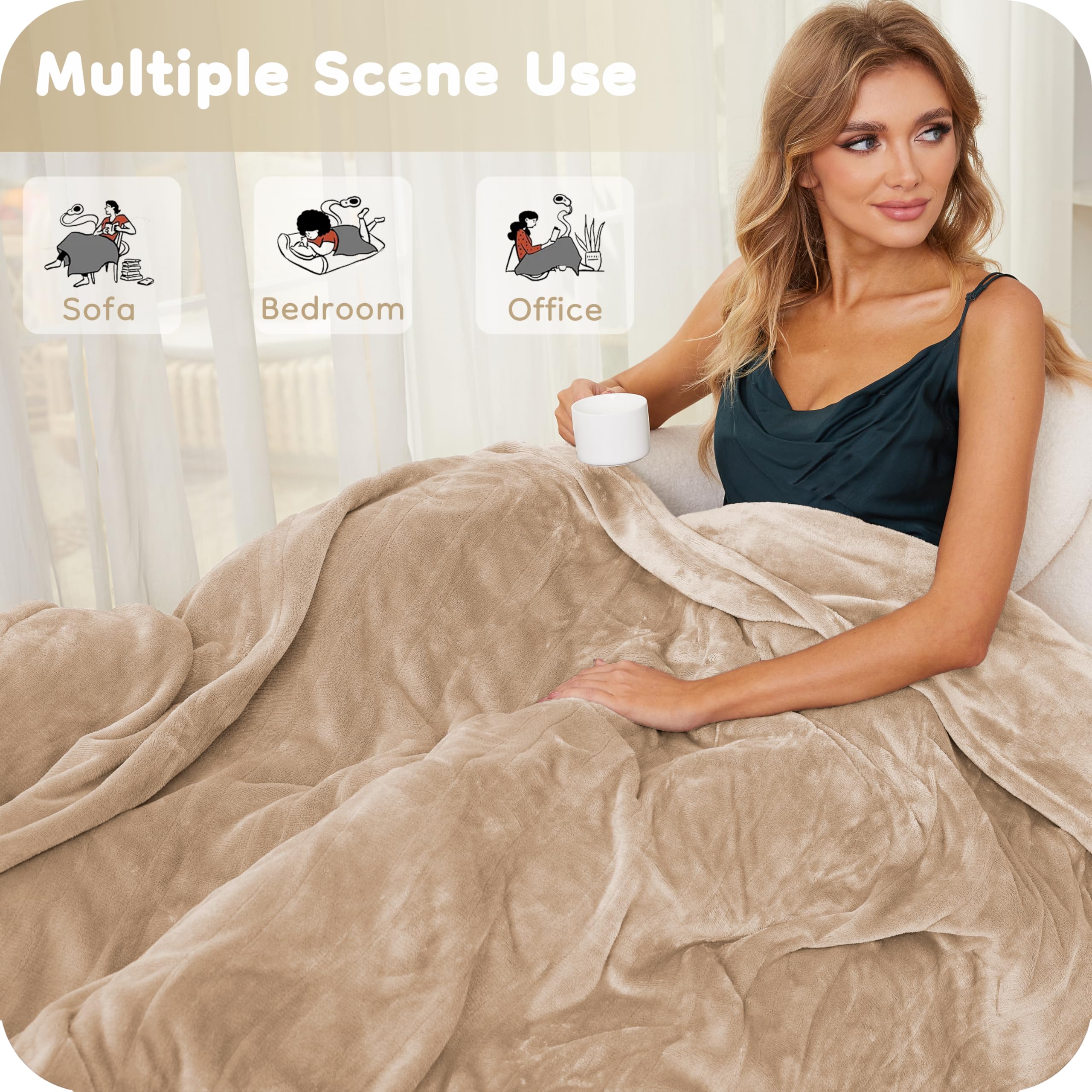 Elektrisch verwarmd deken 72" x 84" volledige maat flanellen stof met 4 verwarmingsniveaus & 10 uur automatische uitschakeling, ademend warm en wasbaar voor zacht en bed - lichtgrijs