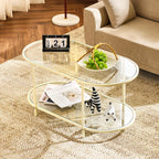 VINGLI 25.6" Round Gold Coffee Tables for Living Room, 2-Tier Glass Top Coffee Table with Storage Clear Coffee, Simple & Modern Center Table for Small Space