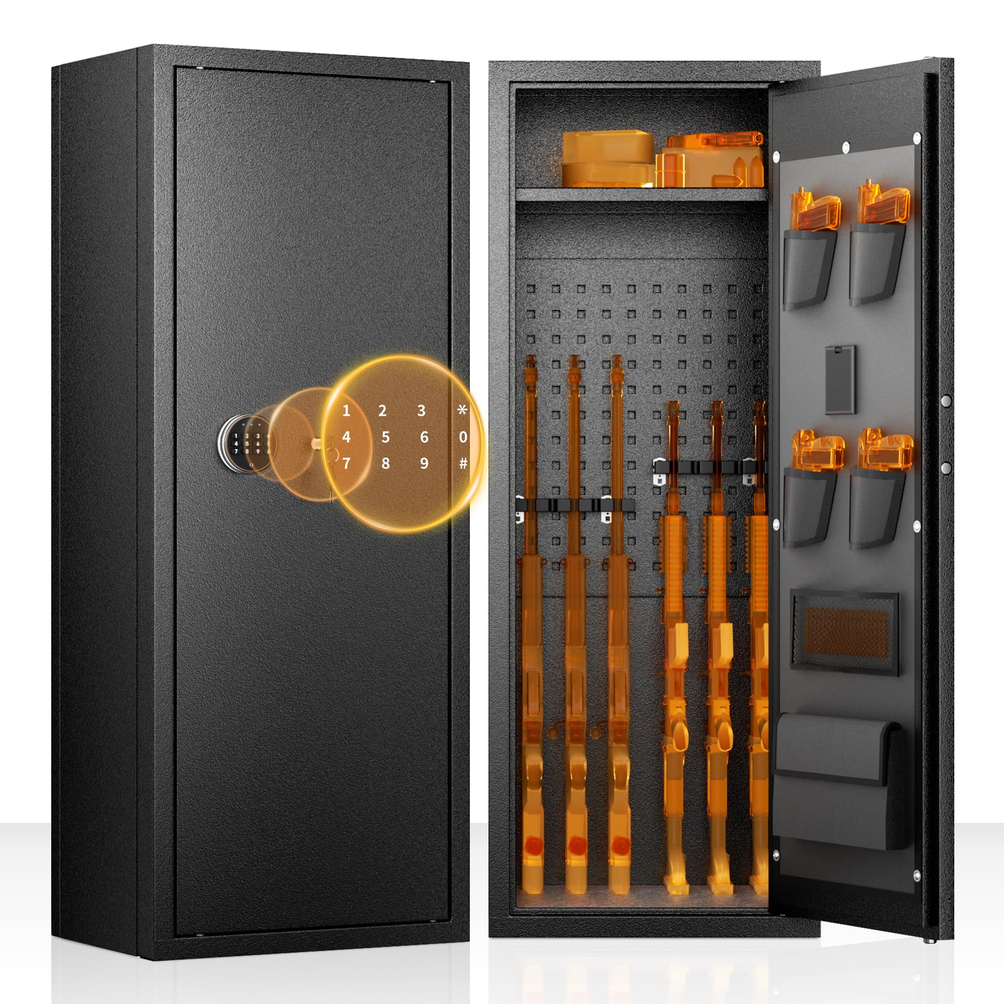 Greenvelly 10-14 Gun Safe for Rifles and Pistols, Quick Access fireproof Gun Safe with Adjustable Gun Rack and keypad lock, Heavy-Duty Gun Cabinets for Rifles and Shotguns