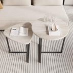 Round Coffee Table Set of 2 End Tables for Living Room,Black Small Coffee Table Living Room Table,Metal Frame & Wood Look,Sturdy and Easy Assembly,Stacking Side Tables Bedroom,White