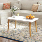 Square Coffee Table Low Table with 4 Solid Wood Sturdy Legs, Floor Table Desk for Sitting on The Floor, Storage and Living Room Furniture (White)