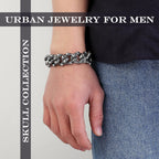 Urban Jewelry Skull Head Gothic Biker Bracelet for Men 316L Stainless Steel Mens Link Bracelet