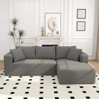 Sectional Couches for Living Room, 5 Seat Sofa Couch with Corduroy Fabric, L-Shaped Cloud Sofa Set with 5 Pillows, No Assembly High-Density Sponge Sofa for Apartment, Black