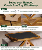 Acacia Couch Arm Tray/Mini Table – 2 in 1 Couch arm Table (15.3” x 9.8” x 4”), Adjustable Legs (up to 8.8”), 360° Rotating Phone Holder, Wire Holder, Non-Slip Mat – Couch Tray to Keep Snacks, Coffee