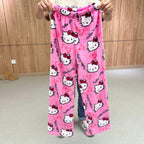 BIUGNVW Anime Pajamas Pants Women Cartoon Family Christmas Pajama Pants Kawaii Flannel Pajama Pants Pink XX-Large