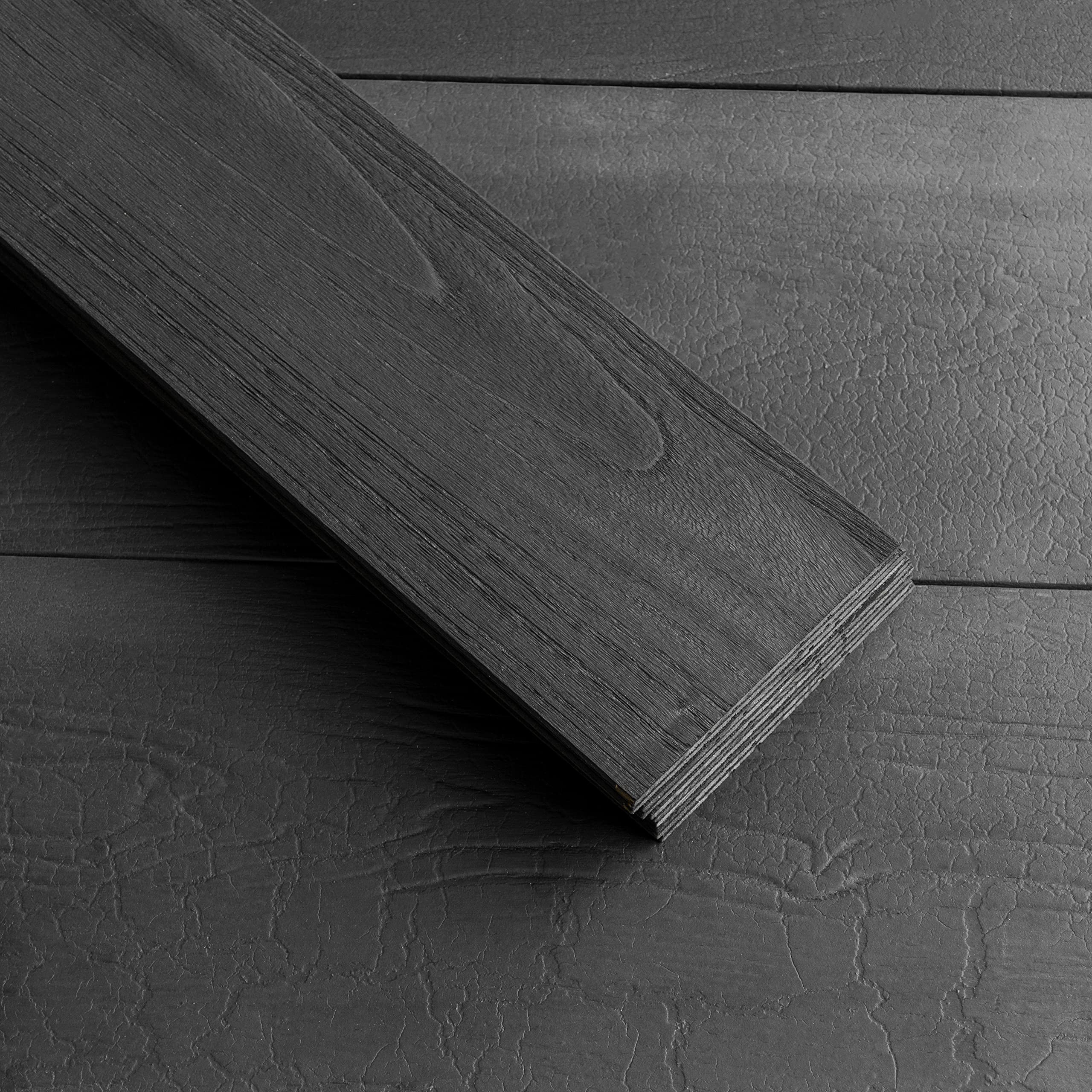 Brosisincorp Peel & Stick Wood Wall Panels - Real Paulownia Wood Shiplap Boards for Accent Walls, DIY Easy to Install - (12.4 Sq Ft, 10Pcs - 5" Wide, Coal Black)