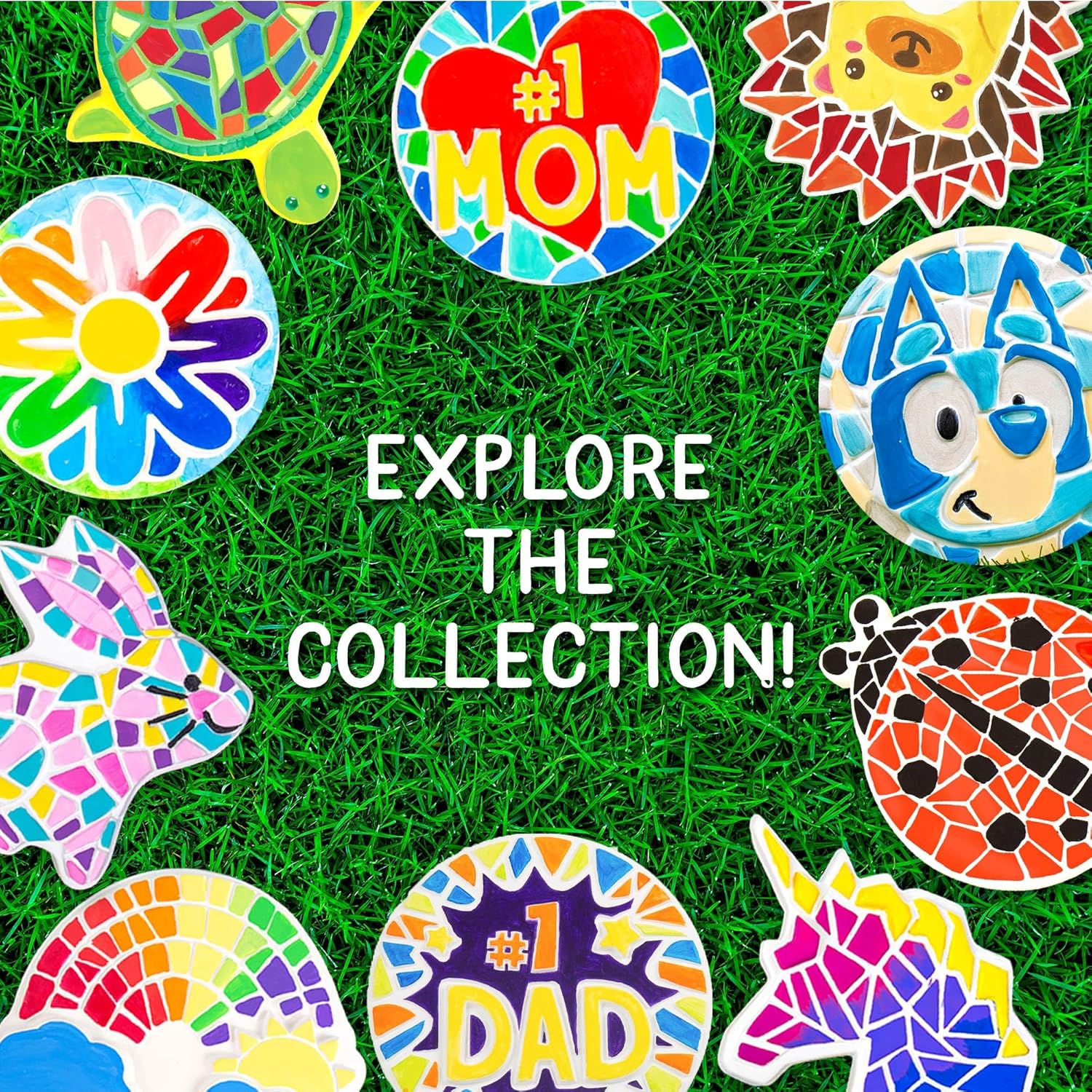 Creative Roots Paint Your Own #1 Dad Stepping Stone, Paintable Ceramic 7 in. Stone, Includes 6 Acrylic Paints & Paintbrush, Great Arts and Crafts for Kids Ages 8-12, Father's Day Gift