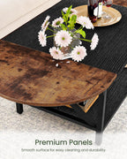 47.2" Folding Coffee Table, 2-Tier Extendable Coffee Table, Vintage Center Table with 2 Drop Leaves, with Storage Shelf, for Living Room, Bedroom, Balcony, Rustic Brown and Black TKF02BF