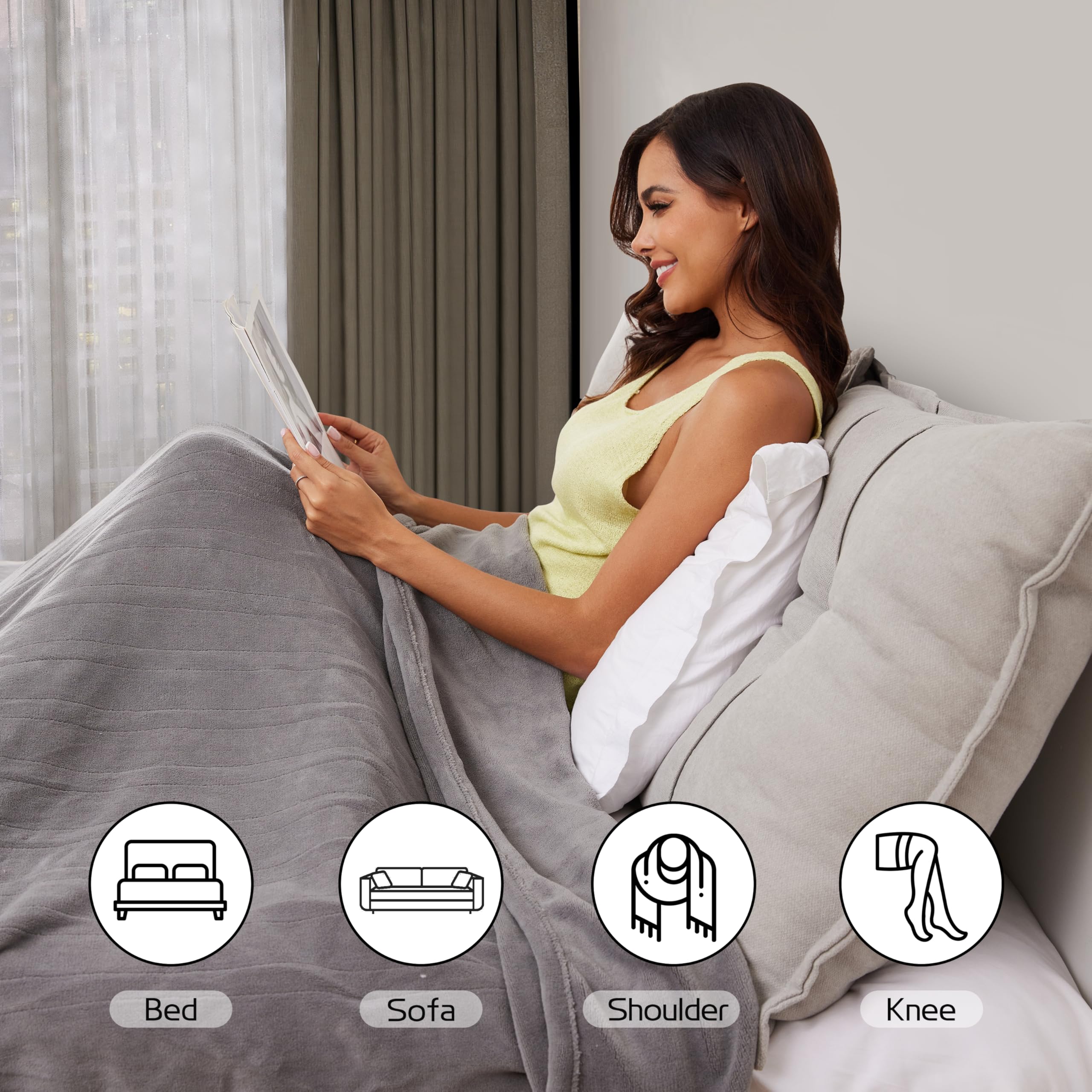 Coperta Elettrica Riscaldata 72"x84" Taglia Completa, Morbido Pile di Corallo con 4 Livelli di Riscaldamento e Spegnimento Automatico dopo 10 Ore, Lavabile in Lavatrice, Tessuto Morbido e Accogliente per la Casa, Grigio Scuro