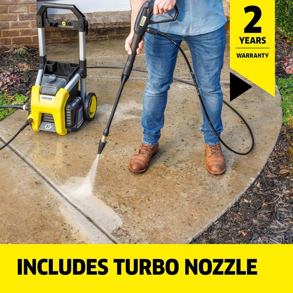 Kärcher Pressure Washer K1700, CETA Certified, 3 Spray Nozzles, Detergent Tank, for Cars, Driveways, Siding, Patios, 1.2 max. GPM