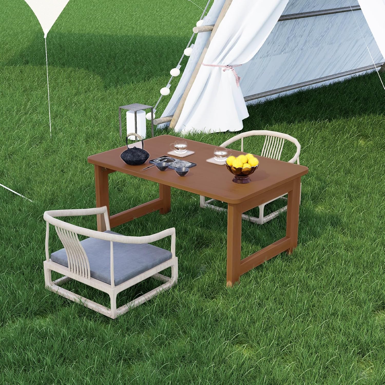 Folding Coffee Table for Living Room - No Assembly Rectangular Foldable Low Table, Japanese Natural Bamboo Wood Coffee Table for Small Space Bedroom, Study, Camping, 31.5" Desktop (Dark Brown)