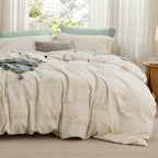 Housse de couette Boho Bedsure - Parure de lit Boho pour toutes les saisons, housse de couette jacquard shabby chic (gris, géométrique, king size, 104"x90")