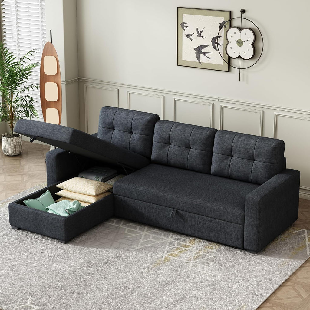 L-Shape Reversible Sectional Sleeper Sofa Bed 4 in 1 Pull Out Couch with Storage Chaise & Removable Back Cushions,Convertible Sleeper Corner Couch Pull-Out Sofa Bed for Living Room,Office
