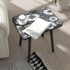 Mandala Small Rectangle End Table, Side Table with Black Flowers Finish, Retro Modern Small Coffee Table for Balcony, Living Room(11.8" D x 15.7" W x 17" H, Black, Rectangle)