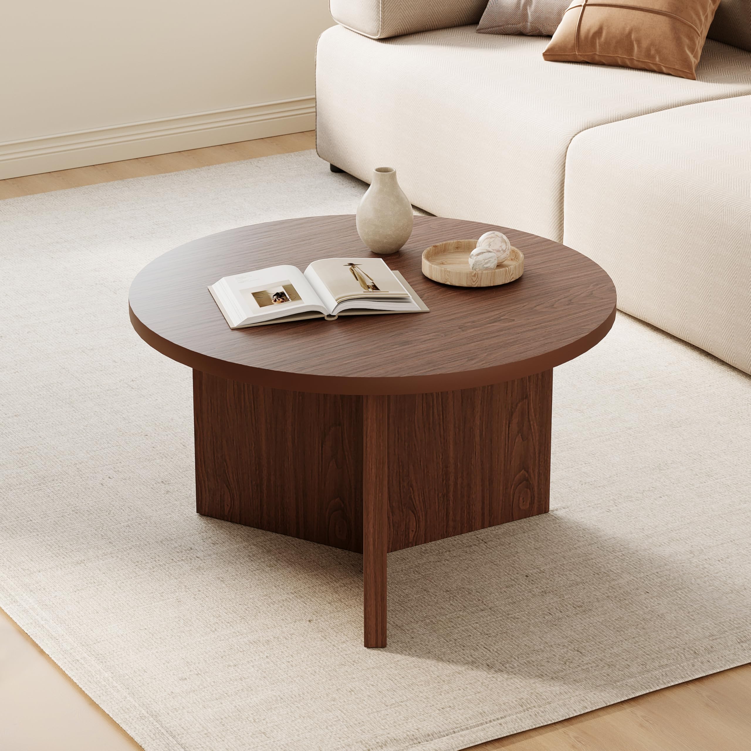 Luoxiao 27.5'' Coffee Table for Small Space, Minimalist Modern Table for Living Room, Durable & Sturdy Small Round End Table with Adjustable Feet Pads, Black