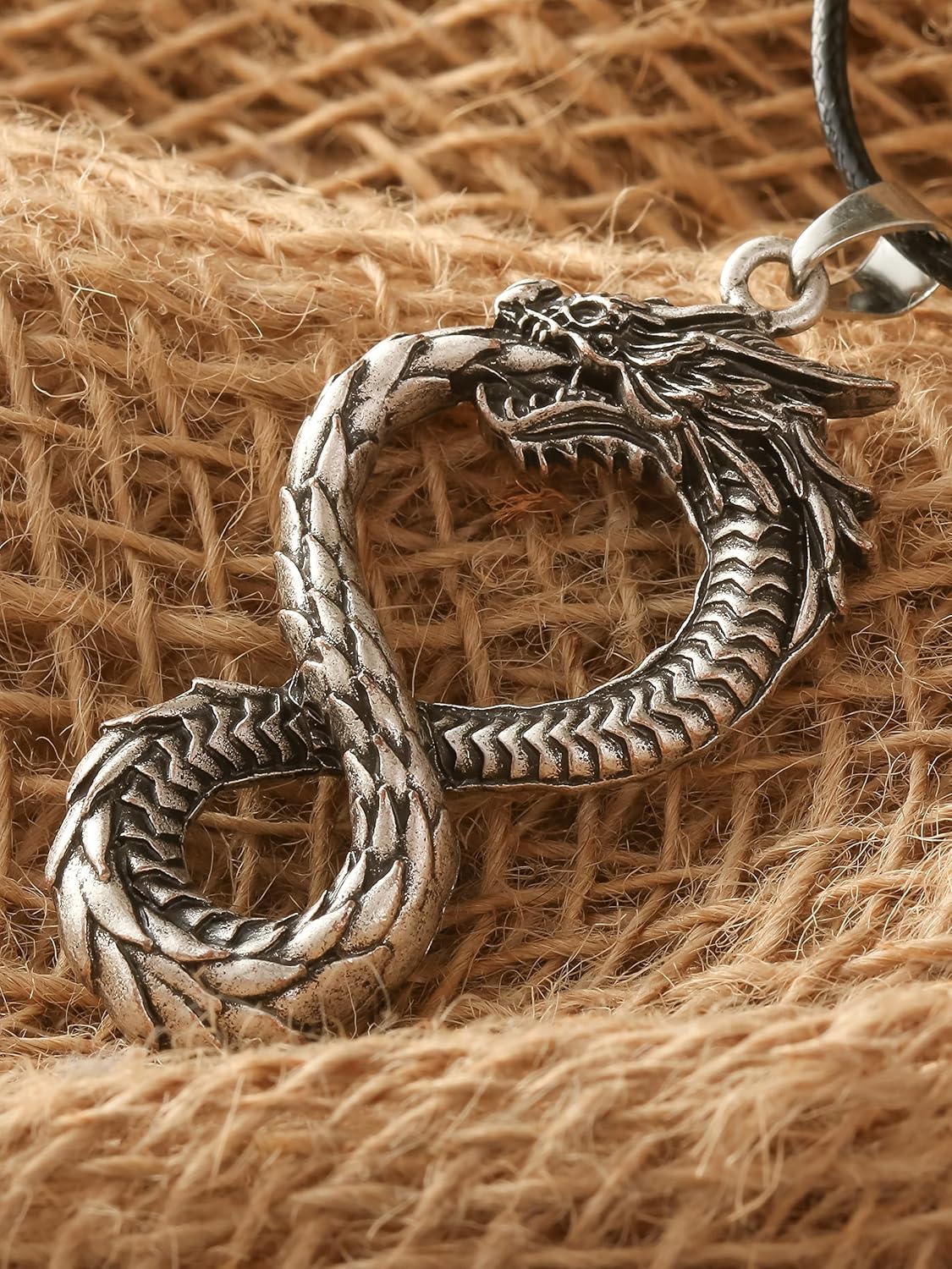 HAQUIL Dragon Necklace, Ouroboros Serpent Dragon Pendant, Dragon Jewelry Gift for Men and Women
