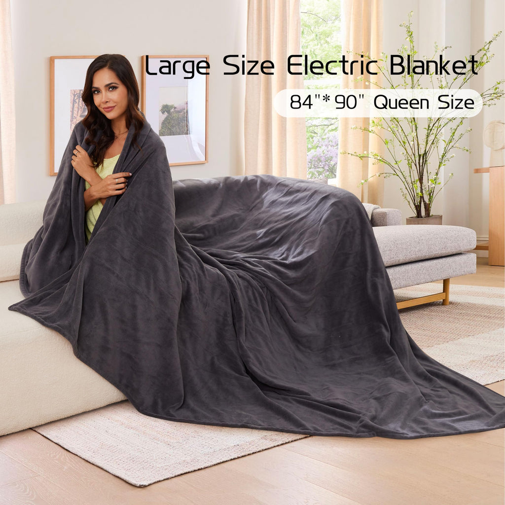 Coperta Elettrica Riscaldata 72"x84" Taglia Completa, Morbido Pile di Corallo con 4 Livelli di Riscaldamento e Spegnimento Automatico dopo 10 Ore, Lavabile in Lavatrice, Tessuto Morbido e Accogliente per la Casa, Grigio Scuro