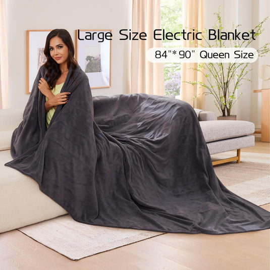 Electric Heated Blanket 72"x84" Full Size, Soft Coral Fleece with 4 Heating Levels and 10 Hours Auto-Off, Machine Washable, Cozy Plush Fabric for Home, Dark Gray