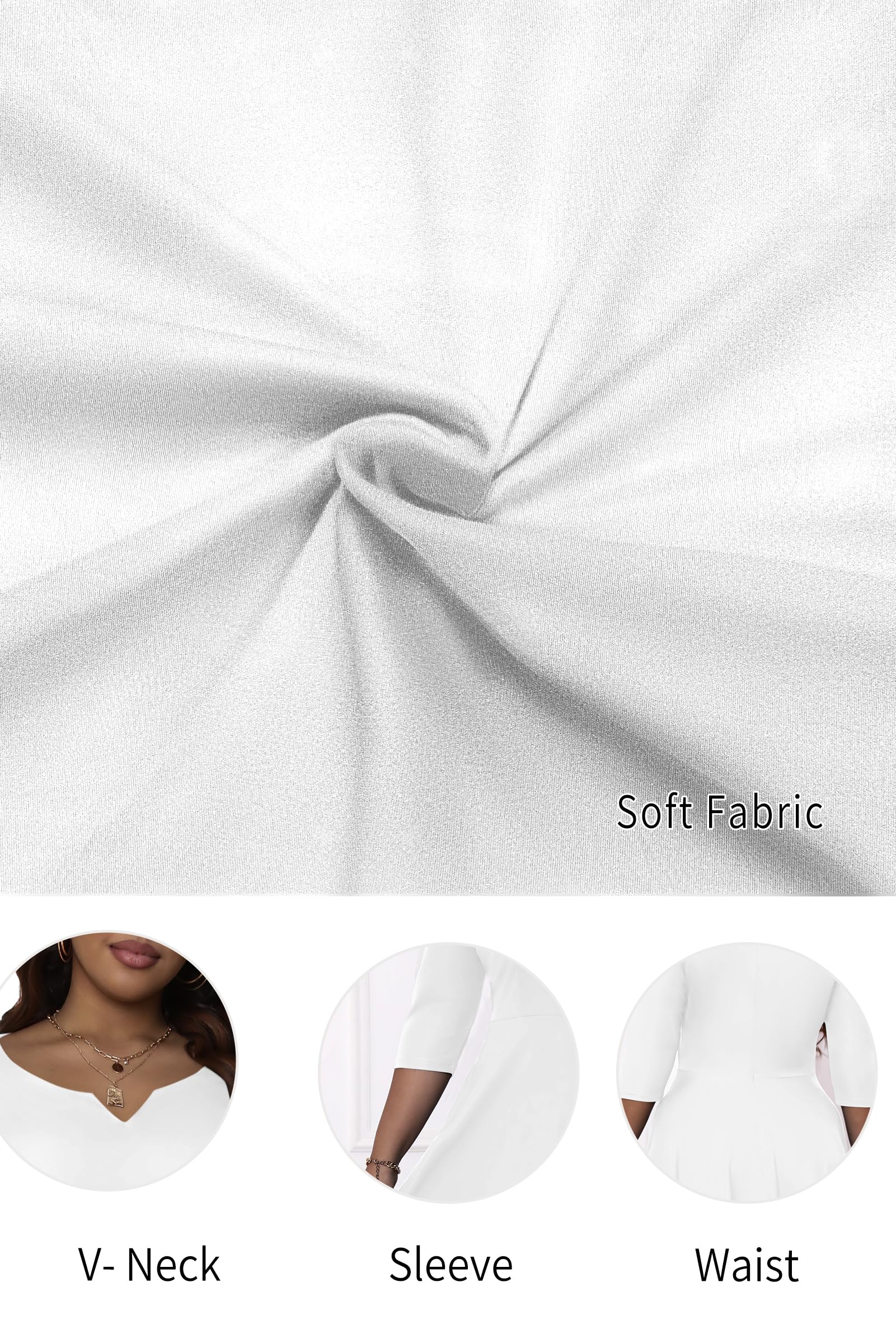 Runwind Plus Size Dresses for Curvy Women Cocktail Wedding Guest Fit and Flare A-Line Swing Casual Midi White Dresses 3XL