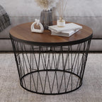 Lavish Home Round Coffee Table with Geometric Metal Base - Small Modern Accent Furniture for Living Room - Mid-Century Coffee Table (Brown/Black)