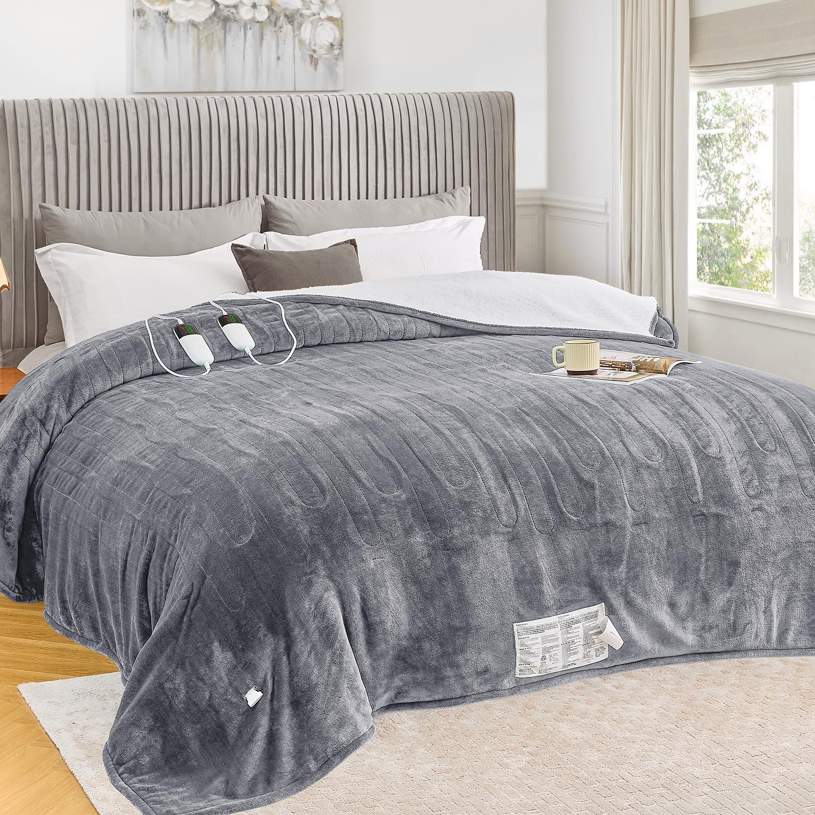 greenoak Heated Blanket Electric Throw 50"X60", Heating Blanket with 10 Heat Levels 1/2/4/6/8 Hours Auto-Off Overheat Protection, Flannel Sherpa Soft Warm Heater, ETL Certified Coral Pink